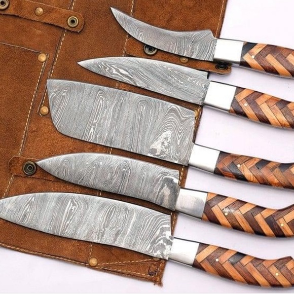 Custom handmade Damascus steel chef set